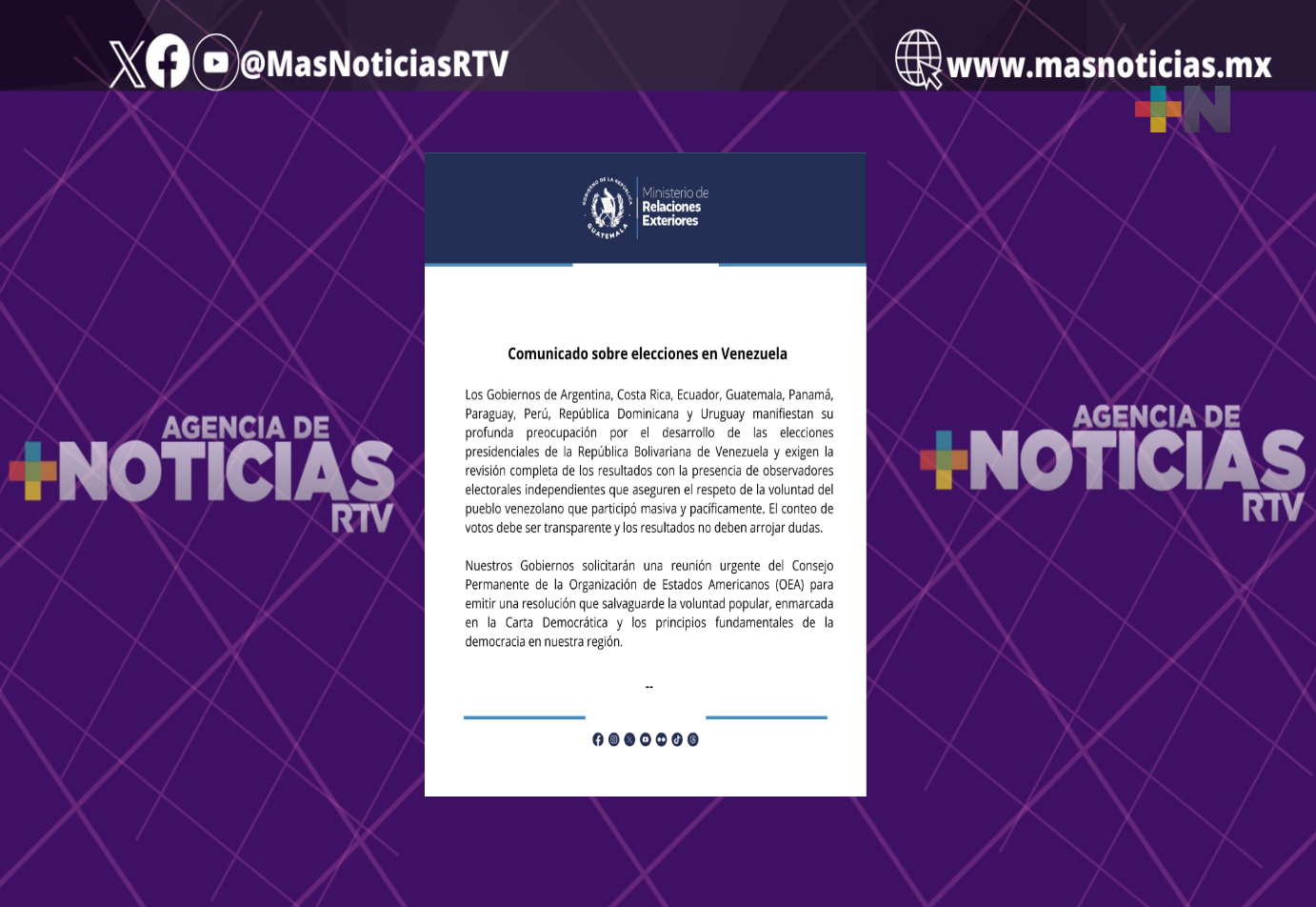 Países integrantes de la OEA piden reunión urgente por proceso electoral en Venezuela